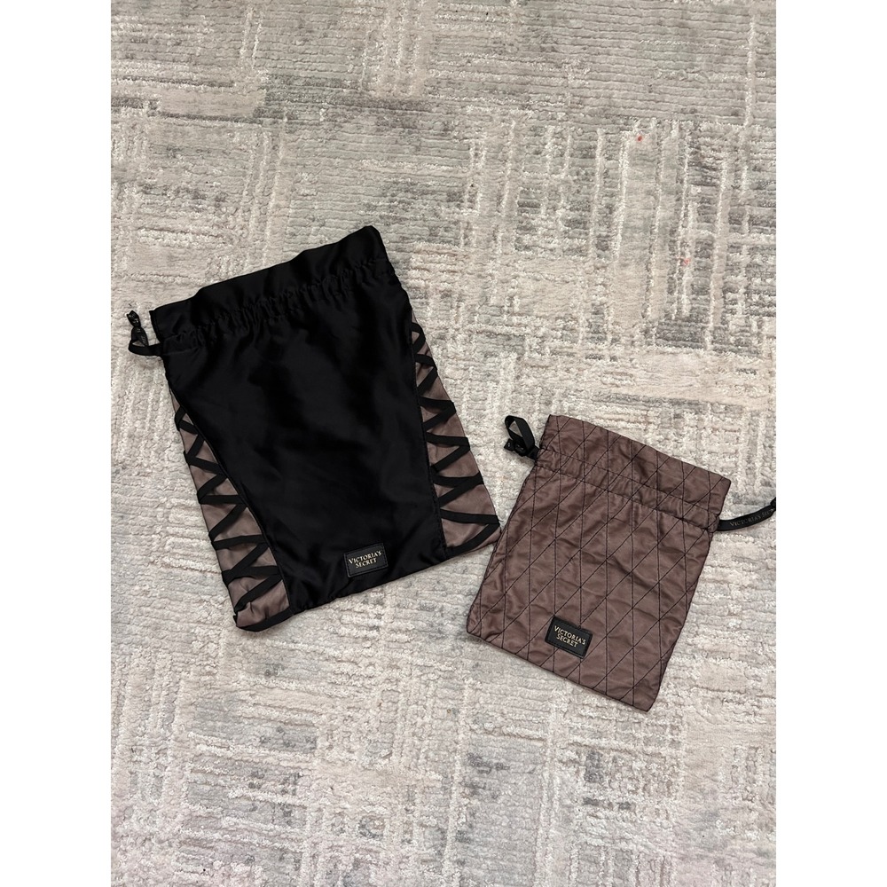 Victoria's Secret Satin Drawstring Bags - Black & beige - Set of‎ 2